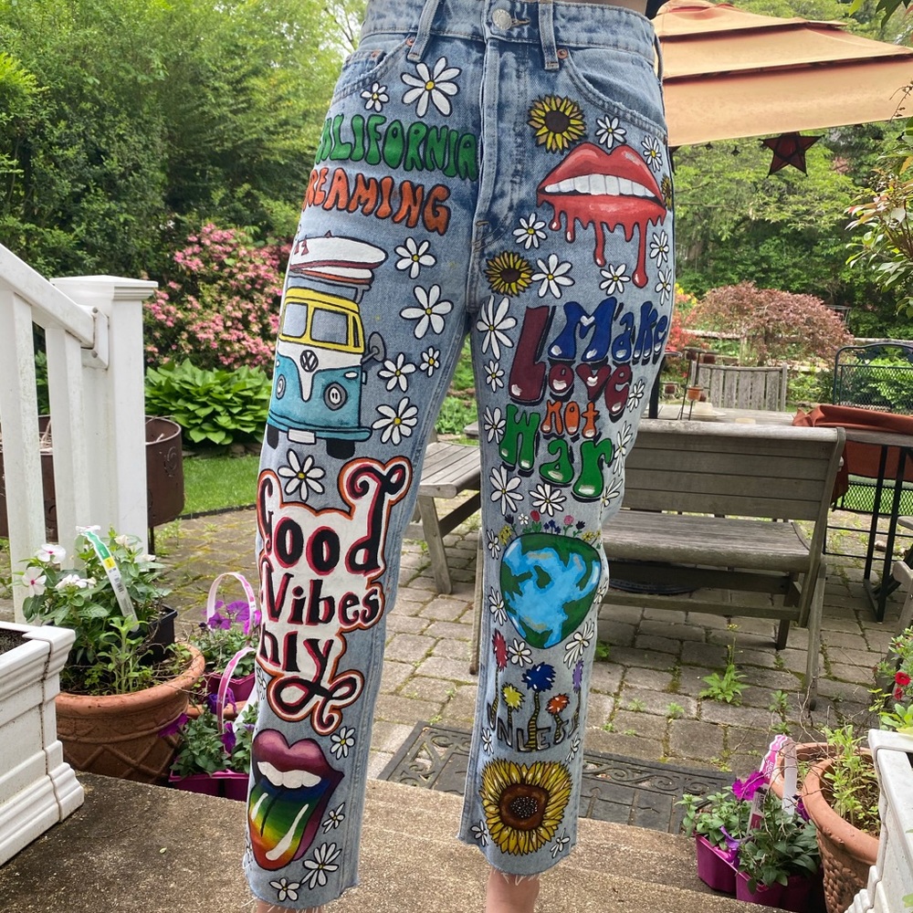 Hand painted Zara high waisted jeans